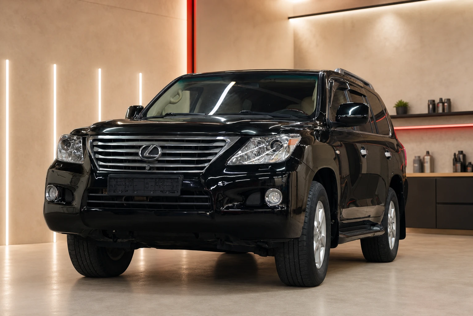 Чёрный Lexus LX570, вид спереди в студии